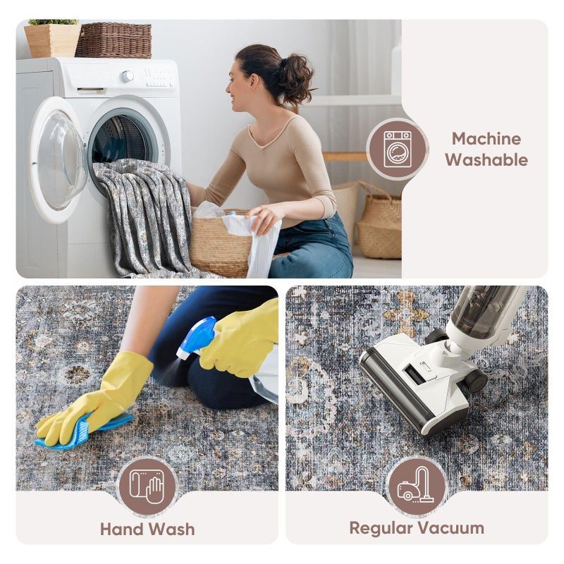Rugcomf Runner Rug for Hallways Kitchen Non Slip 2'x 6' Washable Rugs with Rubber Backing Soft Floral Carpet for Hallways, Kitchen, Laundry, Bedroom, Bathroom(Grey) - Image 3