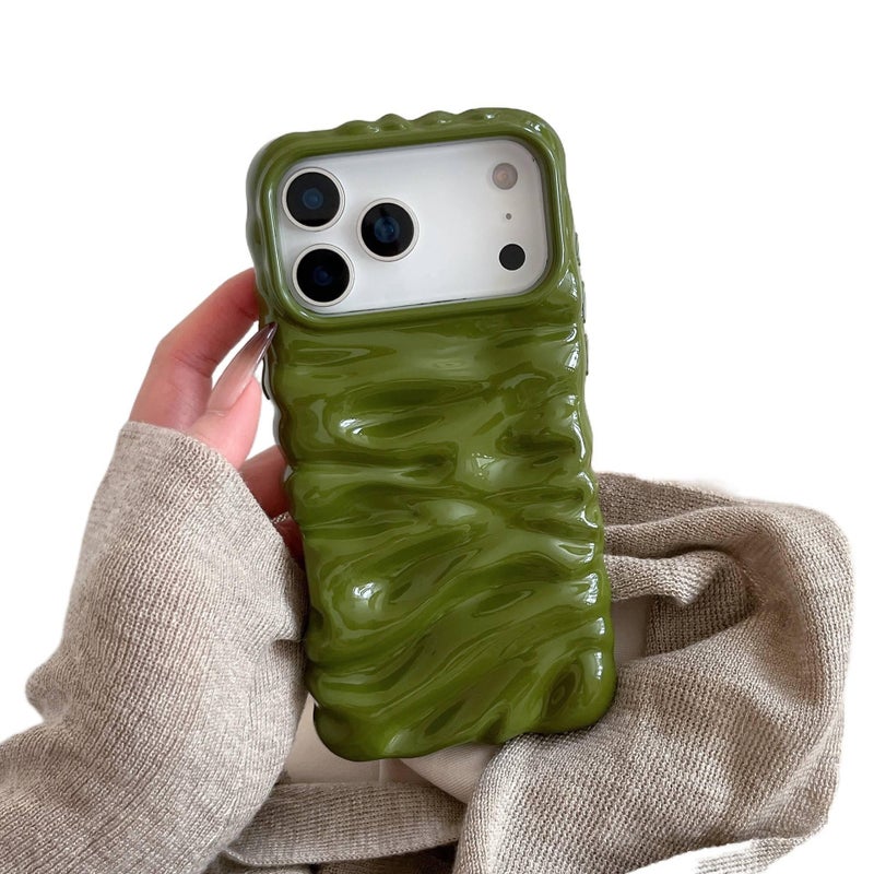 Drop Protection iPhone 14 Pro Max Silicone for iPhone 14 14 Plus 14 Pro 14 Pro Max with 3D Pleated Texture and Cow Print Pattern in Green - Image 1