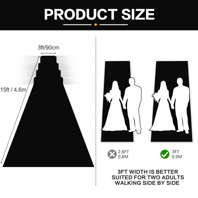 OQSC Black Carpet Runner for Party, Premium 160 GSM Felt Non-Woven Fabric Runway Rug for Party Wedding & Special Events,Rolled Package Without Creases (Black, 3X15 ft) - Image 3