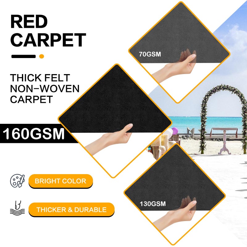OQSC Black Carpet Runner for Party, Premium 160 GSM Felt Non-Woven Fabric Runway Rug for Party Wedding & Special Events,Rolled Package Without Creases (Black, 3X15 ft) - Image 2