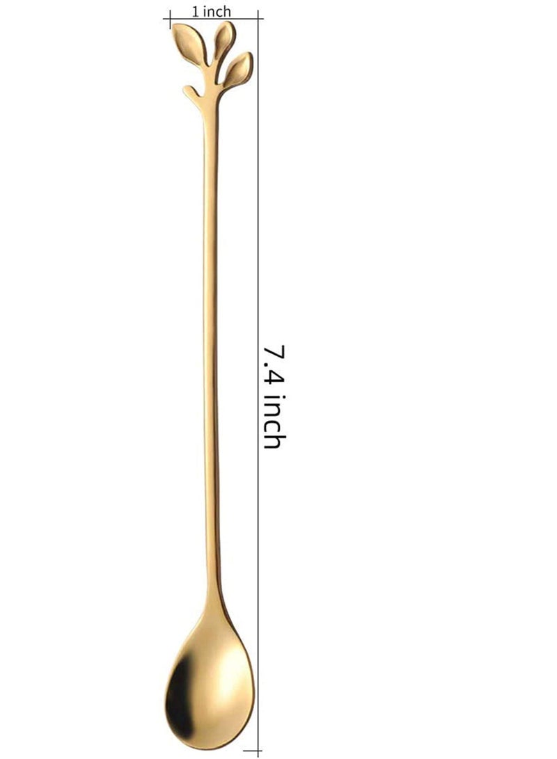 SYOSI طقم ملاعق شاي مثلج بمقبض طويل من الفولاذ المقاوم للصدأ مع ورق الذهب، ملاعق تقليب إبداعية، ملاعق حلوى للاستخدام على المائدة، تقليب، فولاذ مقاوم للصدأ من الدرجة الغذائية الفاخرة، 6 قطع - Image 5