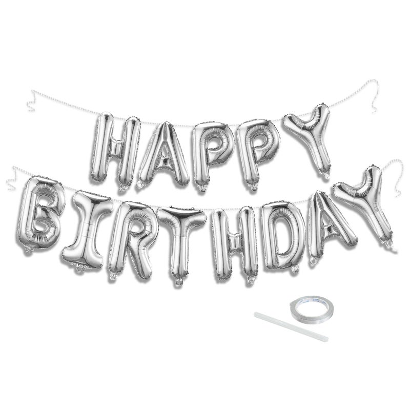 KEJ Silver Happy Birthday Balloon Banner Set 16 Inch Foil Letters Balloons Reusable Birthday Decorations and Party Supplies Suitable for Men and Womens Birthday DecorationsParty Backdrop - Image 2