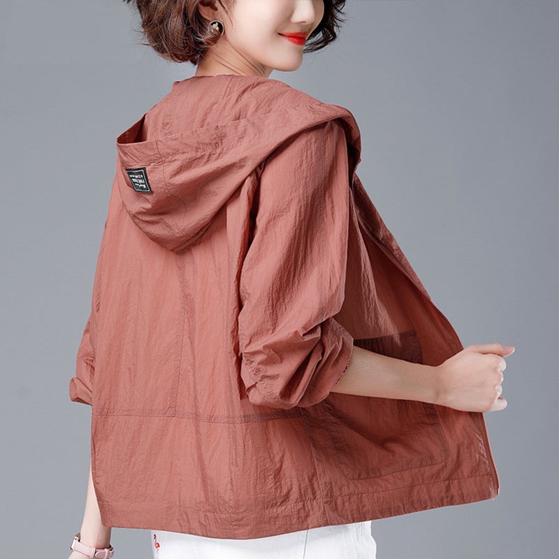 Generic Plus Size Breathable Summer Short Jacket Mothers Outdoor Sun Protection Clothing Versatile Stylish Womens Short Jacket leather red 