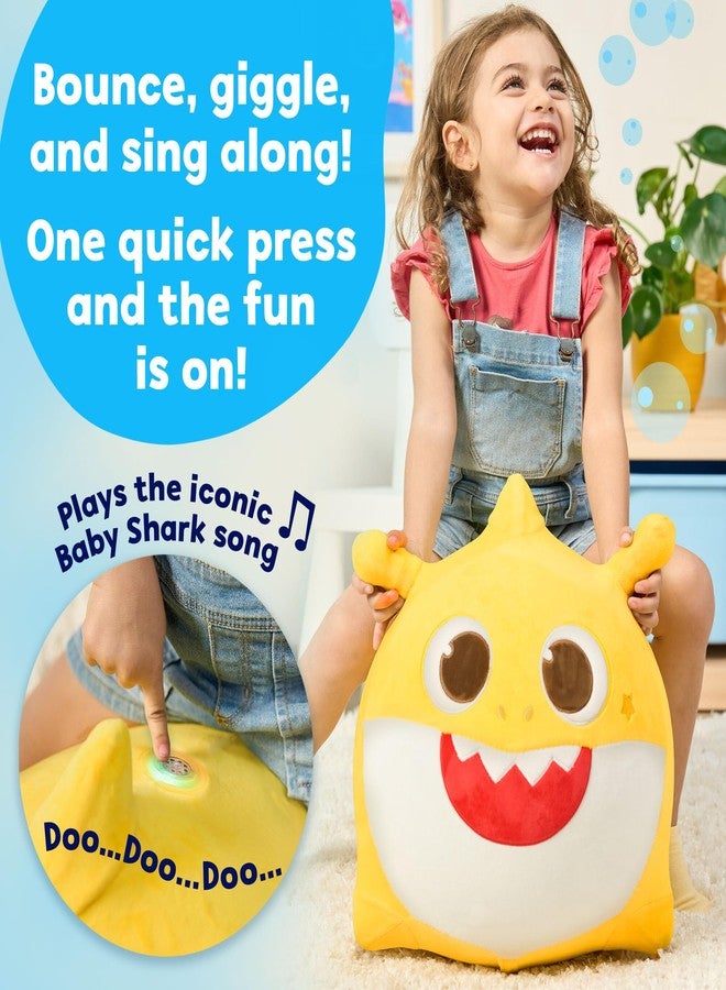 JITTERYGIT Baby Shark Official Bouncy Hopper Plush Musical Singing Toy - Inflatable Animal Ride On for Indoor & Outdoor - Birthday Gift for Kids & Toddlers (Boys & Girls) Ages 18+ Months (Yellow) - Image 2