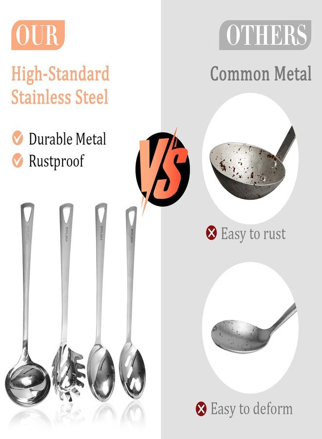 طقم أدوات مطبخ من 4 قطع من HIFIND، مصنوع من الفولاذ المقاوم للصدأ، طقم أدوات مطبخ متين للطبخ، يتضمن ملعقة تقديم مثقبة، شوكة معكرونة، مغرفة، وملعقة تقديم عادية. - Image 2