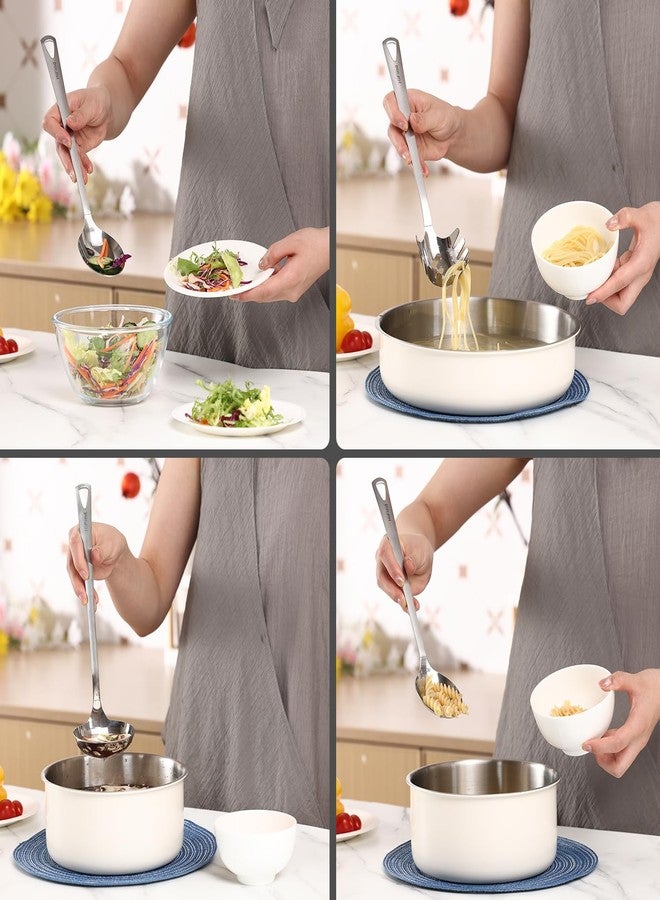 طقم أدوات مطبخ من 4 قطع من HIFIND، مصنوع من الفولاذ المقاوم للصدأ، طقم أدوات مطبخ متين للطبخ، يتضمن ملعقة تقديم مثقبة، شوكة معكرونة، مغرفة، وملعقة تقديم عادية. - Image 5