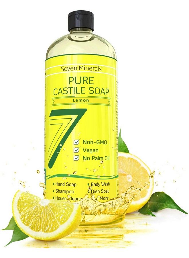 Seven Minerals Pure Castile Soap Lemon No Palm Oil Gmofree Gentle Liquid Soap For Sensitive Skin & Baby Wash All Natural Vegan Formula With Organic Carrier Oils (33.8 Fl Oz) - Image 1