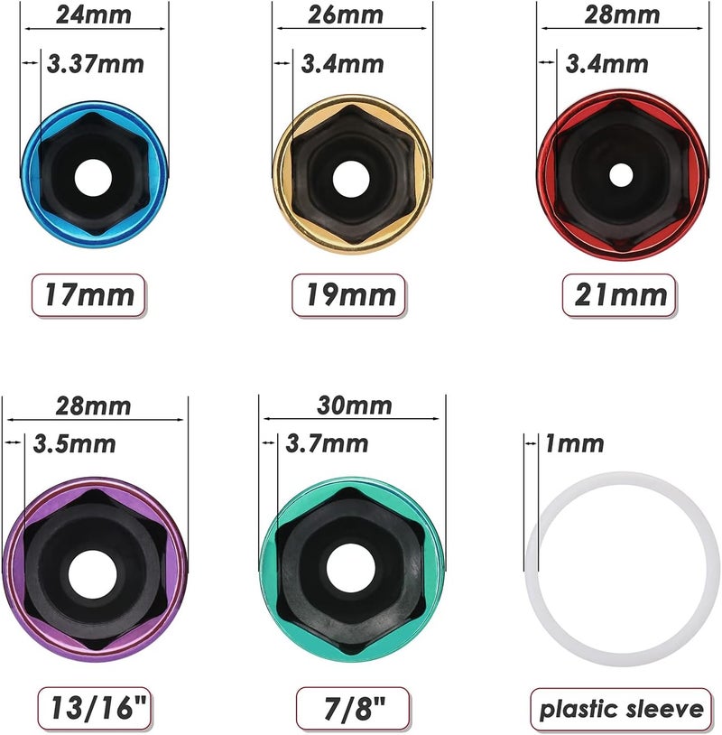 MIXPOWER 5 Pieces 1/2" Drive Wheel Protector Impact Socket Set, CR-MO, Metric/SAE, Thin Wall Deep Impact Socket Set, 6 Point, Color-Coded, 17mm, 19mm, 21mm, 13/16", 7/8" - Image 4