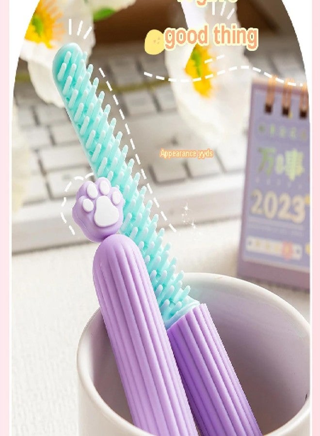 Prostuff.in® Mini Portable Lovely Cartoon Kitten Decorative Hair Detangling Comb With Cap Easy To Carry Keep Your Hair Neat And Styled Wherever You Go Multicolor Pack Of 1 Pcs - Image 4