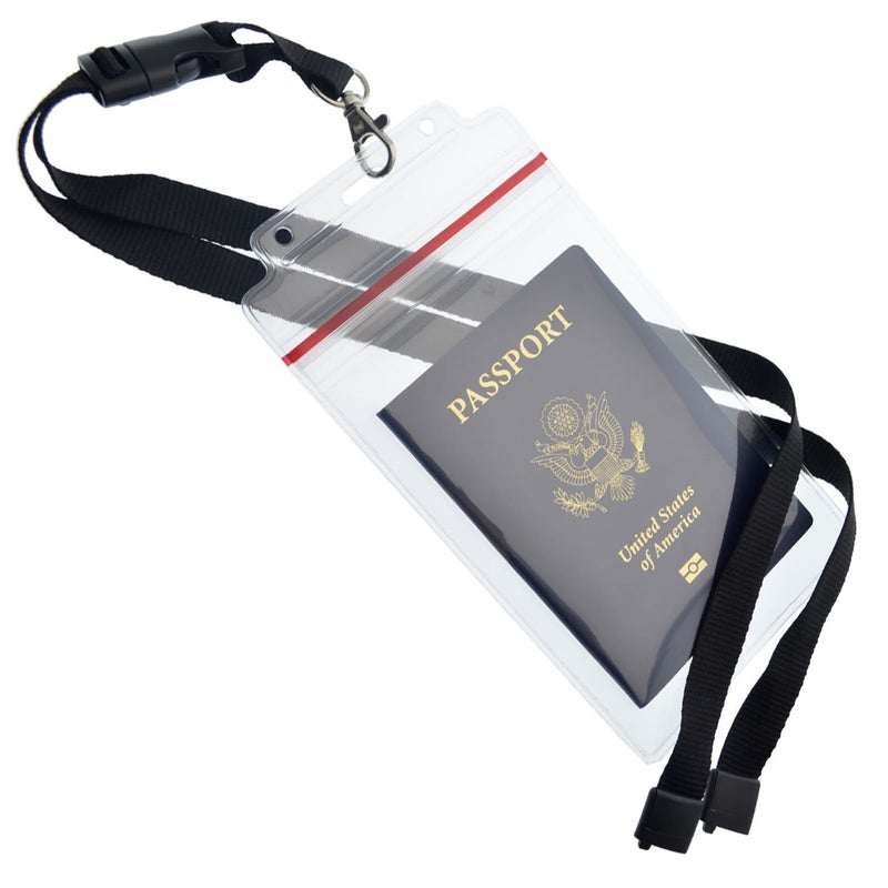 Specialist ID Passport Holders - 2 Pack - Heavy Duty Water and Tear Resistant Resealable Sleeves & Premium Breakaway Lanyard - 4X6 Insert for Vaccination Cards, Cruise, Travel, and Beach Vacation Documents (Black)  - Image 4