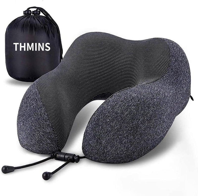 THMINS Travel Pillow for Airplane and Car - U Shaped Neck Support with Adjustable Rope Lock - Image 1