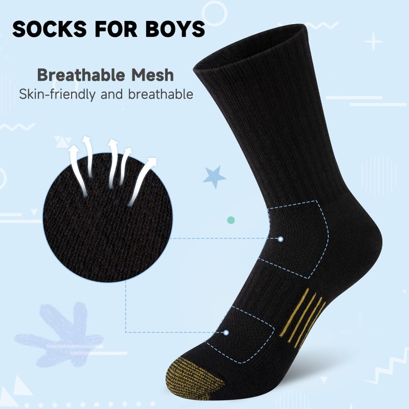 Comfoex Boys Socks 6 Pairs Crew Athletic Cushioned Mesh Cotton Sports Socks For Little Big Kids 4-6 6-8 8-10 Years Old - Image 4