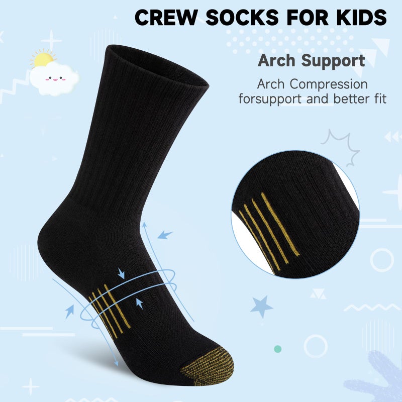 Comfoex Boys Socks 6 Pairs Crew Athletic Cushioned Mesh Cotton Sports Socks For Little Big Kids 4-6 6-8 8-10 Years Old - Image 5