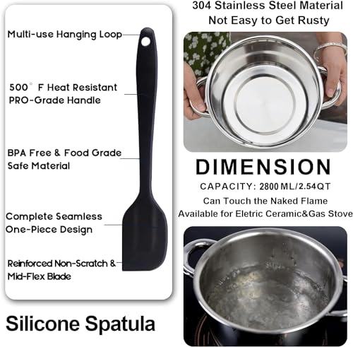 Marsheepy Double Boiler Pot Set,2000ML/1.8QT Mixing Bowl for Chocolate Melting, 2800ML/ 2.54QT 304 Stainless Steel Pot With Silicone Spatula for Melting Chocolate, Candy, Candle, Soap, Wax - Image 5