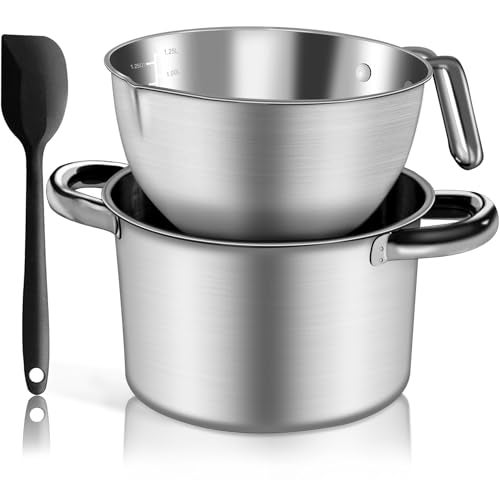 Marsheepy Double Boiler Pot Set,2000ML/1.8QT Mixing Bowl for Chocolate Melting, 2800ML/ 2.54QT 304 Stainless Steel Pot With Silicone Spatula for Melting Chocolate, Candy, Candle, Soap, Wax - Image 1