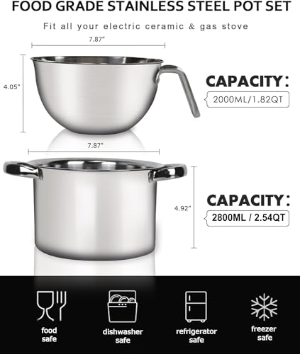 Marsheepy Double Boiler Pot Set,2000ML/1.8QT Mixing Bowl for Chocolate Melting, 2800ML/ 2.54QT 304 Stainless Steel Pot With Silicone Spatula for Melting Chocolate, Candy, Candle, Soap, Wax - Image 2