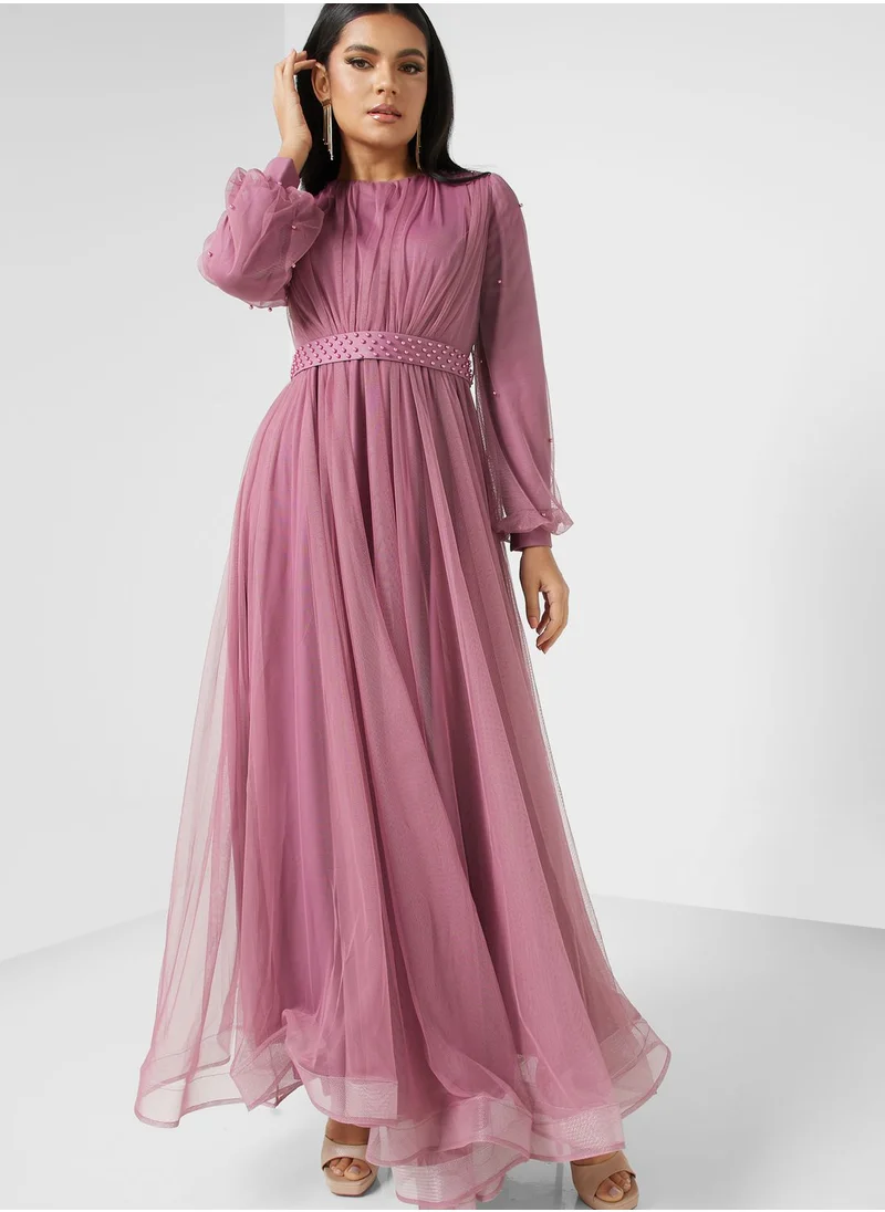 Khizana Embellished Belt Pleated Dress
