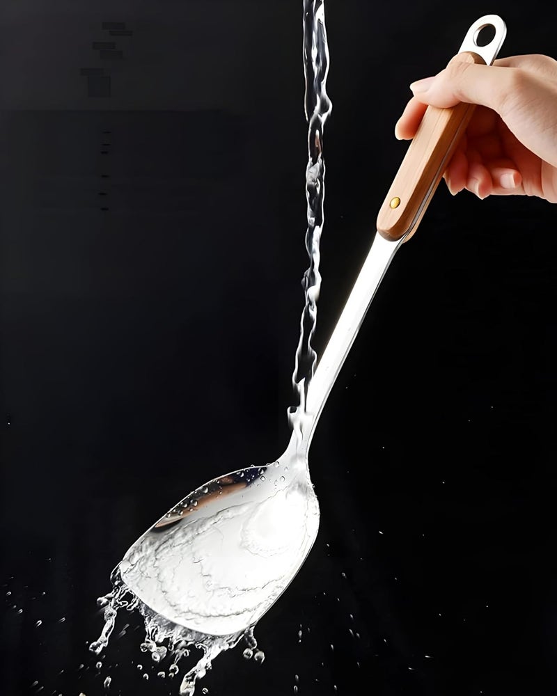 PLENARO Stainless Steel Cooking Utensil Set Slotted Spatula Skimmer Soup Ladle Plain Spatula Long Handle Pack of 4 - Image 3