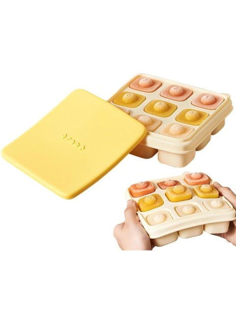 Ice Cube Tray with Clear Lid 9 Ice Cubes, Durable Plastic Molds with Lid, Small Square Covered Ice Cube Trays, Airtight Ice Cube Tray Easy to Release and Stack, BPA Free (Multicolor)