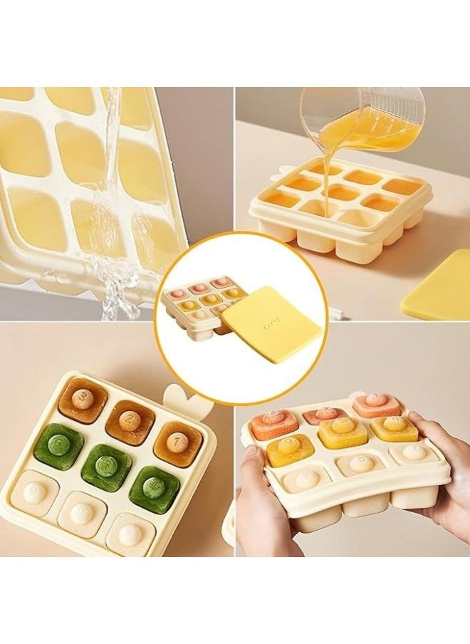 Happy Home - Ice Cube Tray with Clear Lid 9 Ice Cubes, Durable Plastic Molds with Lid, Small Square Covered Ice Cube Trays, Airtight Ice Cube Tray Easy to Release and Stack, BPA Free (Multicolor) - Image 1