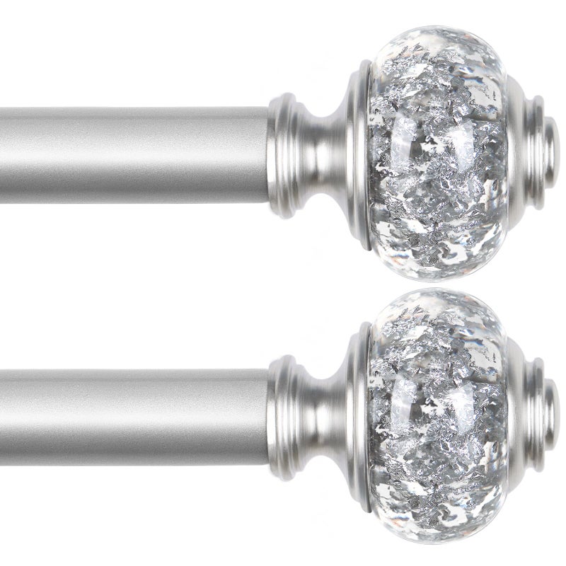 USFOOK 2 Pack Curtain Rod 32 to 58 Inches (2.6-4.8ft), USFOOK 7/8 Inch Telescoping Splicing Curtain rods for Windows 20 to 54 Inch, Silver Decorative Drapery Rods for Home with Translucent Finials - Image 1