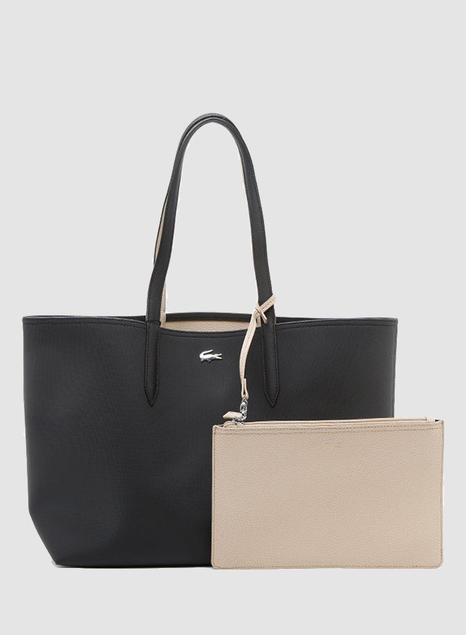 LACOSTE Anna Reversible Bicolour Tote Bag Black/Beige - Image 1