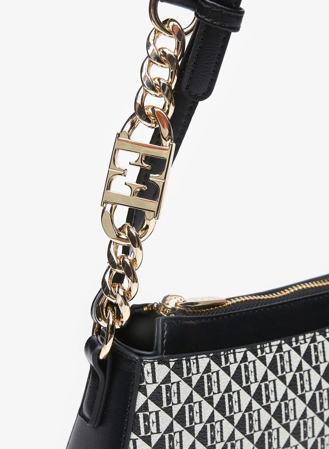 ايل Women's All-Over Monogram Print Shoulder Bag with Adjustable Strap