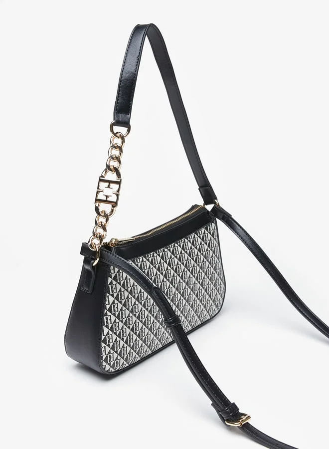 ايل Women's All-Over Monogram Print Shoulder Bag with Adjustable Strap