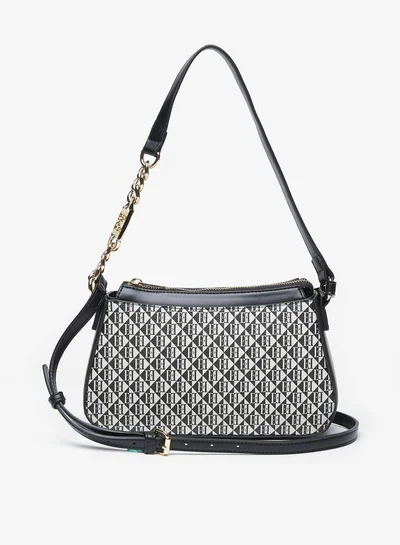 ايل Women's All-Over Monogram Print Shoulder Bag with Adjustable Strap