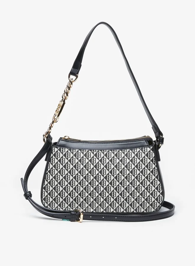 ايل Women's All-Over Monogram Print Shoulder Bag with Adjustable Strap