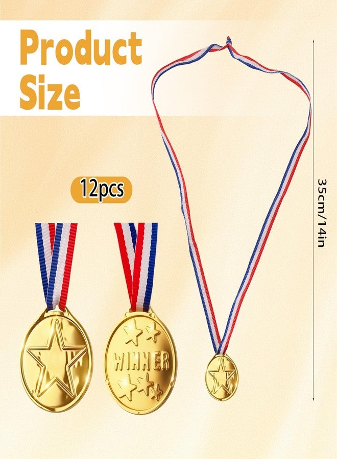 Asofelk 12PCS Gold Medals for Kids, Medals for Awards Plastic Winner Award Medals - Gold Medals for Awards for Sports/Competition/Talent Show/Spelling Bee, Party Favors Gifts & Star Medals for Kids/Winners - Image 2