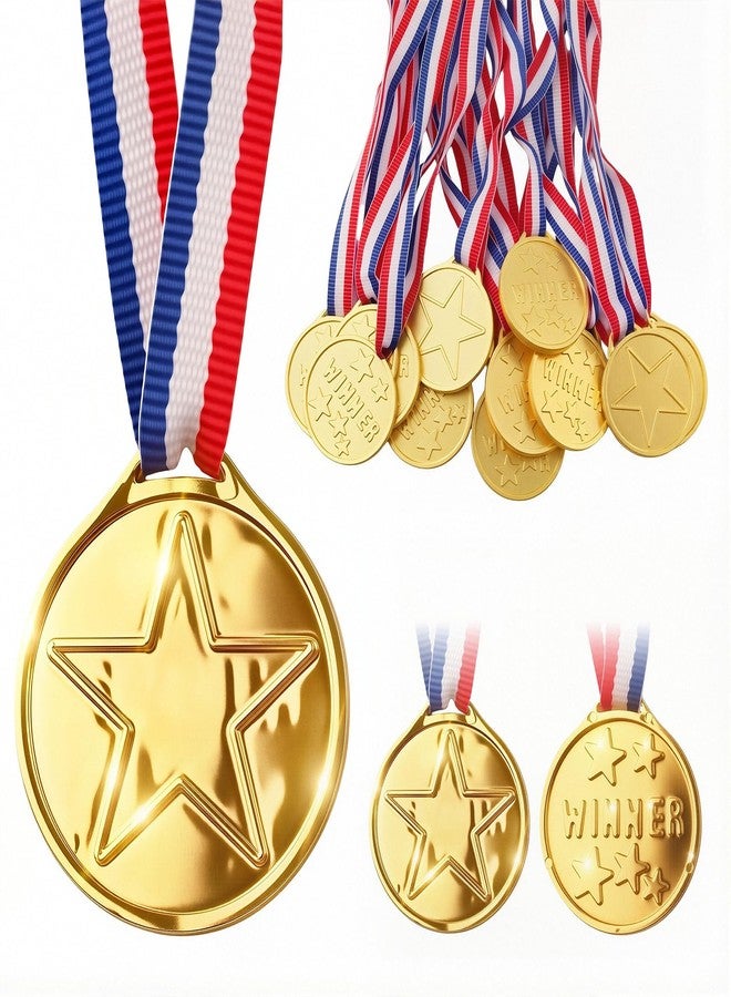 Asofelk 12PCS Gold Medals for Kids, Medals for Awards Plastic Winner Award Medals - Gold Medals for Awards for Sports/Competition/Talent Show/Spelling Bee, Party Favors Gifts & Star Medals for Kids/Winners - Image 1