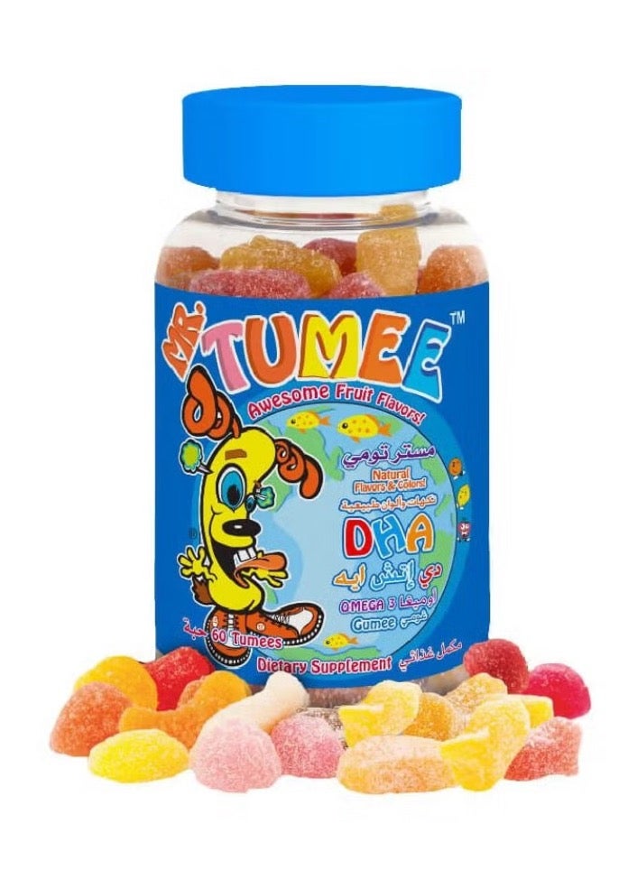 MR.TUMEE DHA Omega-3 Gumee Lemon, Orange And Strawberry Gelatin Free Chewable Nutritional Supplement Gummies Tablets Natural Flavors And Colors 60 Count Candy Vitamins - Image 1