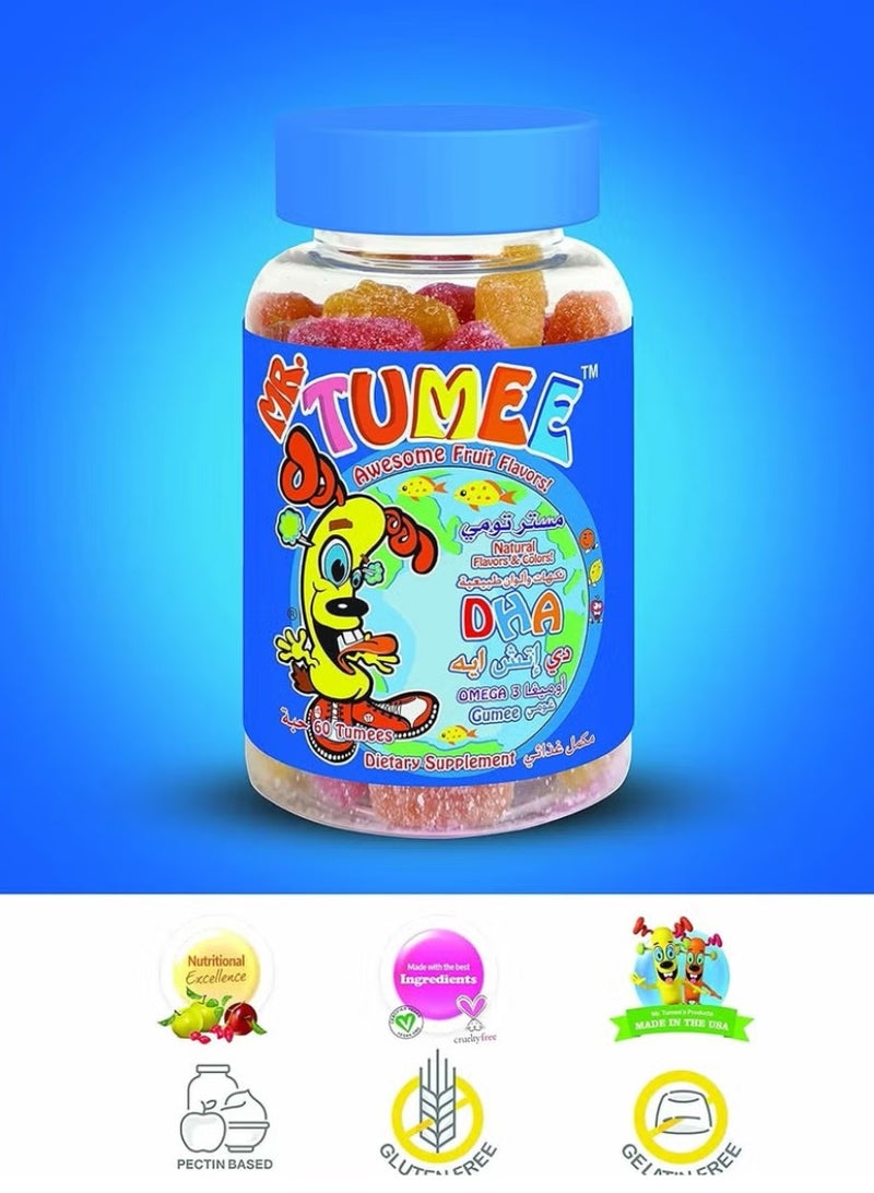 MR.TUMEE DHA Omega-3 Gumee Lemon, Orange And Strawberry Gelatin Free Chewable Nutritional Supplement Gummies Tablets Natural Flavors And Colors 60 Count Candy Vitamins - Image 2