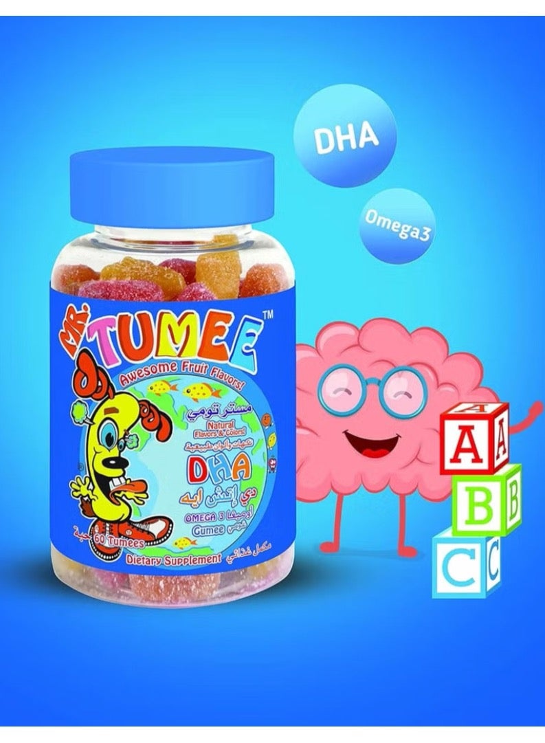 MR.TUMEE DHA Omega-3 Gumee Lemon, Orange And Strawberry Gelatin Free Chewable Nutritional Supplement Gummies Tablets Natural Flavors And Colors 60 Count Candy Vitamins - Image 3