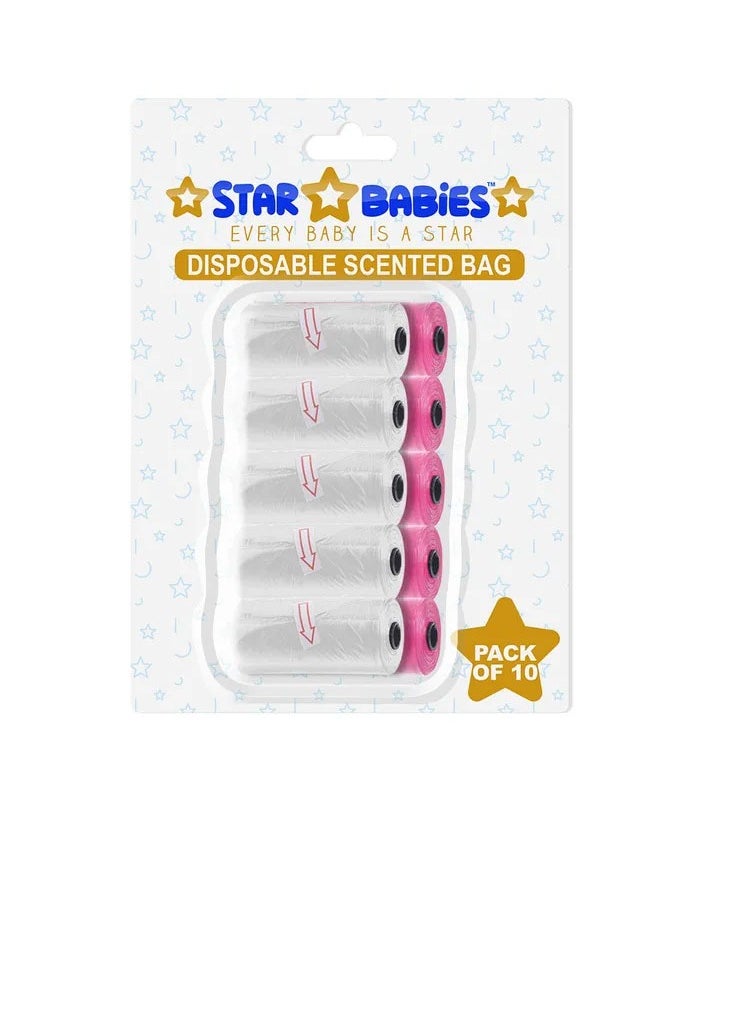 STAR BABiES Star Babies - Scented Bag Blister - Pack of 10/150 Bags - Pink & White  - Image 1