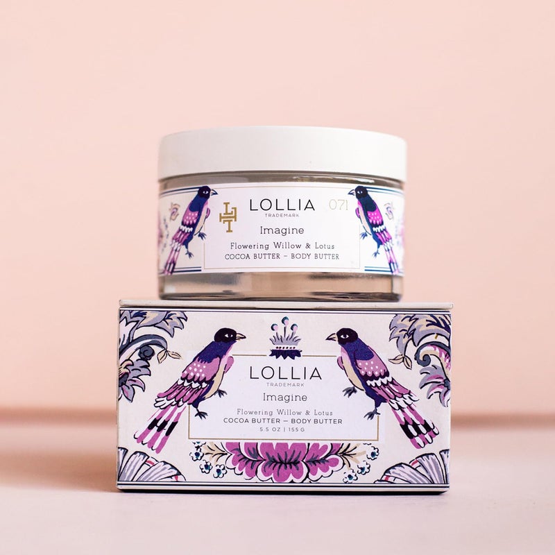 Lollia زبدة الجسم LOLLIA Imagine، 5.5 أونصة - عطر الصفصاف المتفتح واللوتس - زبدة الشيا وزبدة الكاكاو، لوشن للجسم للنساء، مرطب للجسم مرطب وناعم - Image 2