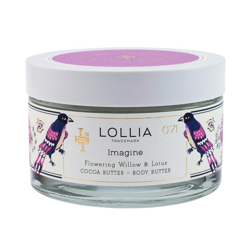 Lollia زبدة الجسم LOLLIA Imagine، 5.5 أونصة - عطر الصفصاف المتفتح واللوتس - زبدة الشيا وزبدة الكاكاو، لوشن للجسم للنساء، مرطب للجسم مرطب وناعم - Image 1