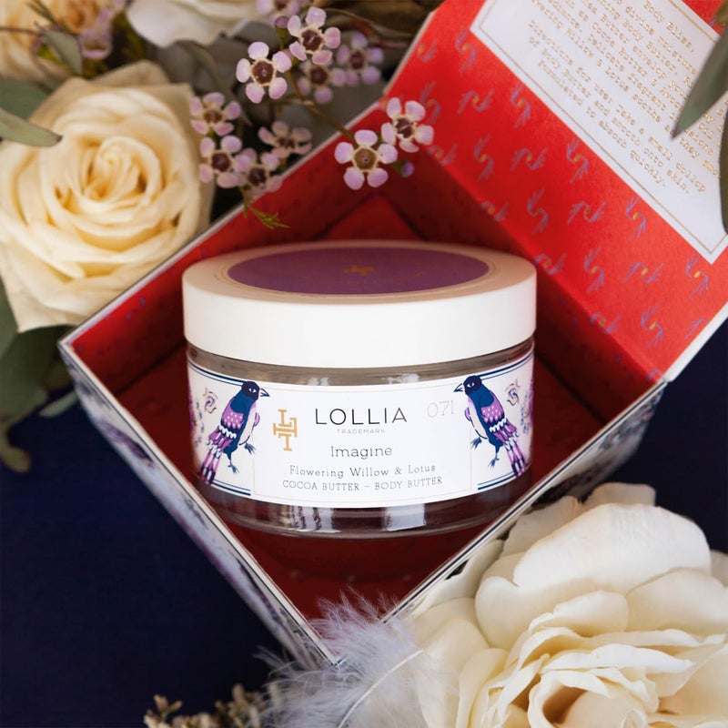 Lollia زبدة الجسم LOLLIA Imagine، 5.5 أونصة - عطر الصفصاف المتفتح واللوتس - زبدة الشيا وزبدة الكاكاو، لوشن للجسم للنساء، مرطب للجسم مرطب وناعم - Image 5