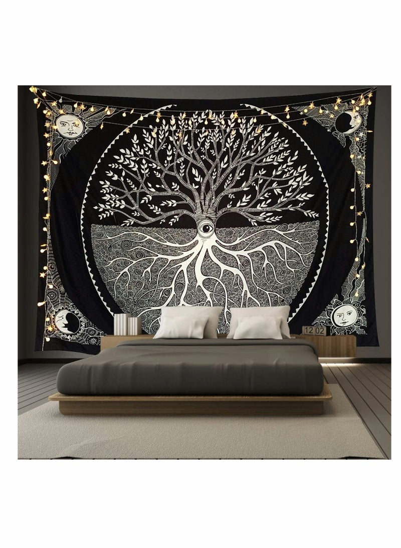 Barakah Black and White Tapestry for Bedroom, Tree of Life Sun Moon Tapestry Wall Hanging Bohemian Tapestry Upholstery Cloth Background Cloth Hanging130*150CM - Image 3