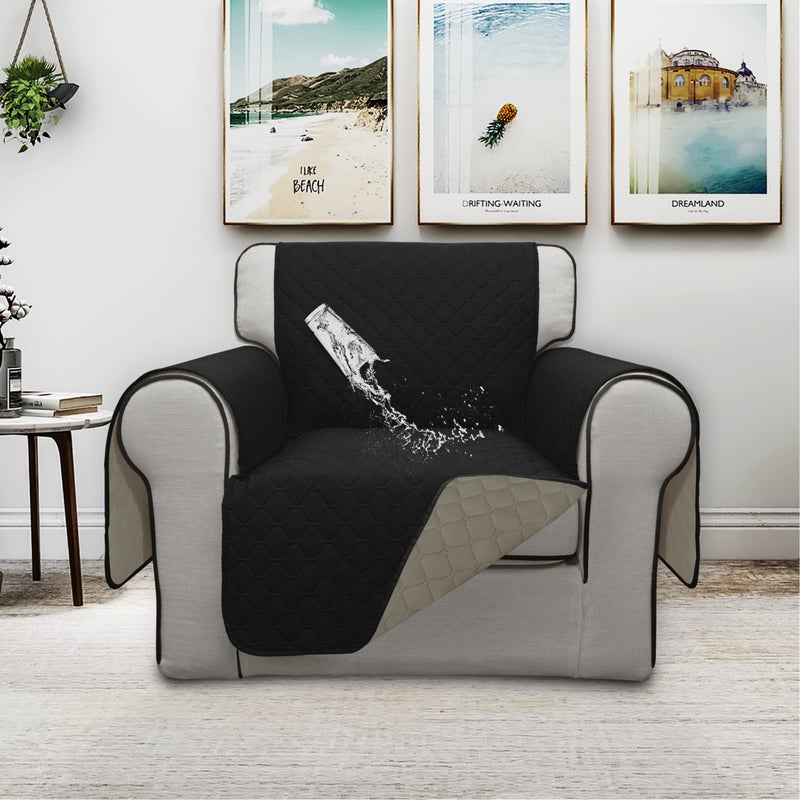 Issuntex Double Protection 100% Waterproof Chair Sofa Cover For Living Room  Reversible Furniture Protector For Dogs  Pets  Kids (Chair  Black/Beige) - Image 2