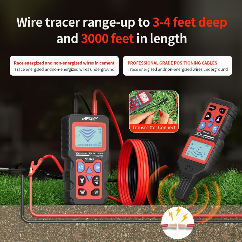 NOYAFA NF-826 Underground Cable Locator Wire Tracker, for Dog Fence Cables Irrigation, Wall and Underground Pipeline Wire Detector, Advanced Circuit Breaker Finder for Wall and Underground Cables - Image 2