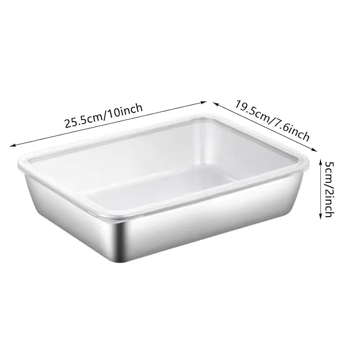 SHREVI Stainless Steel Food Storage Container with LidsOven Tray Pan Stainless Steel Rectangle Plate with Lid Perfect for Baking CookingStainless Steel Square Plate with Lid - Image 4