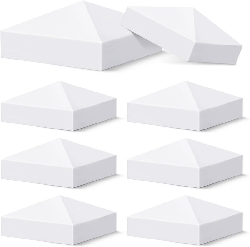 VIVIDA 4" x 4" Vinyl Post Caps (8-Pack), Pyramid White PVC Fence Post Caps for Actual 4" x 4" Vinyl Fence, Deck, Mailbox - Image 1