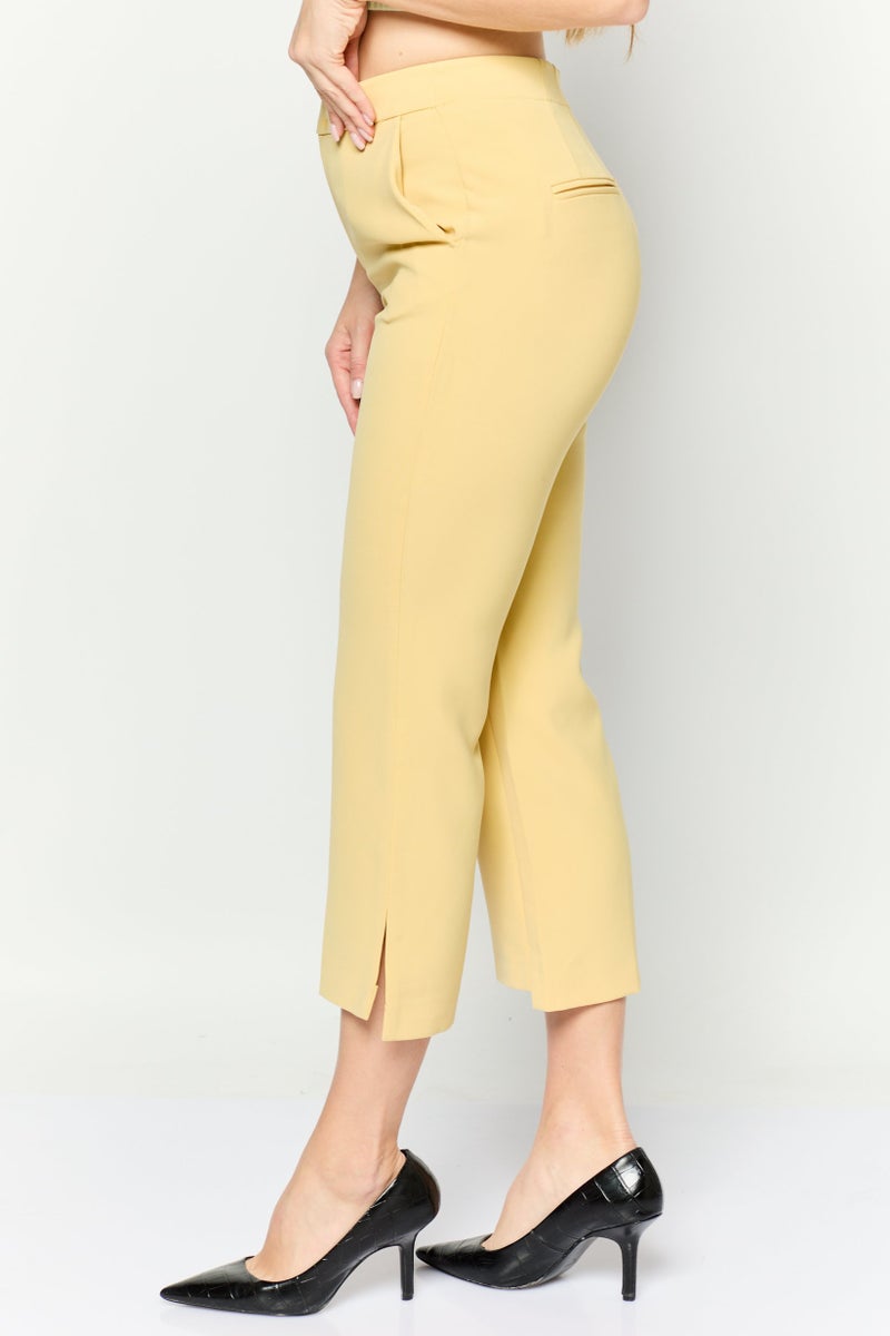 ONLY Women Slim Fit Plain Crop Pants, Yellow  - Image 4
