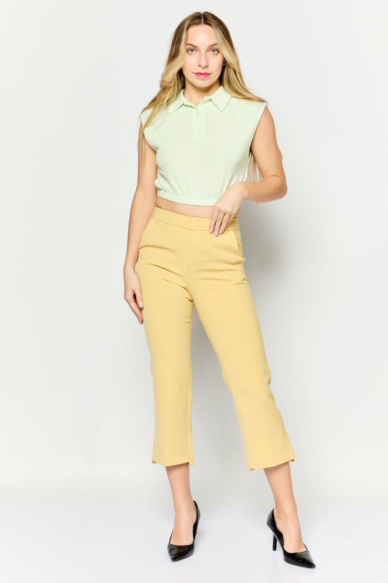 ONLY Women Slim Fit Plain Crop Pants, Yellow  - Image 2