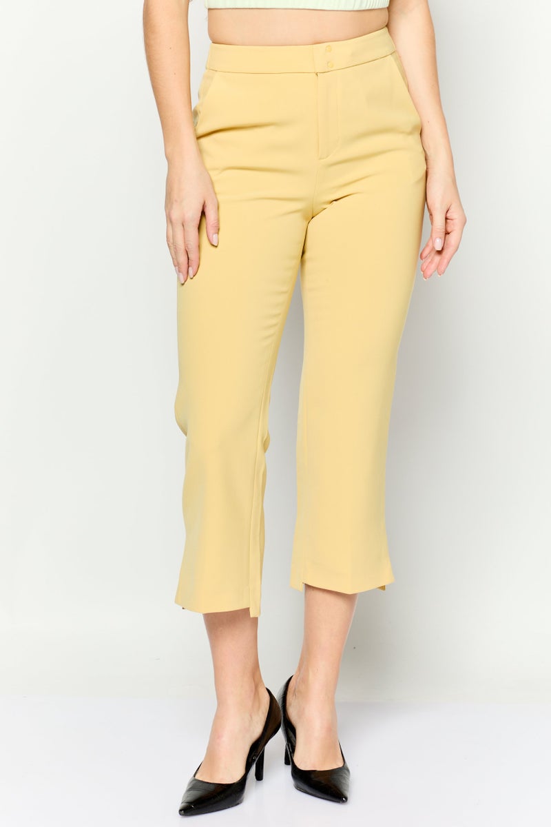 ONLY Women Slim Fit Plain Crop Pants, Yellow  - Image 1
