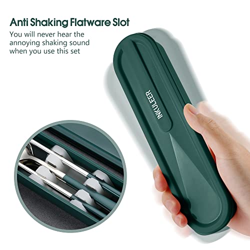 inkuleer Travel cutlery set, 18/8 stainless steel cutlery, Reusable utensils set with case, Portable Silverware Lunch Box for Camping and Office (Green/knife set) - Image 2