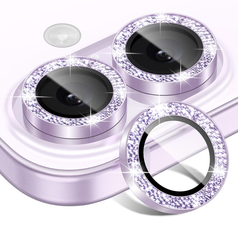 Matekxy for iPhone 17 Camera Lens Protector Glitter - Cute Girly Metal Individual Bling Ring Cover for Women, 9H Anti-Scratch Tempered Glass with Aluminum Edging, Lavender - Image 1
