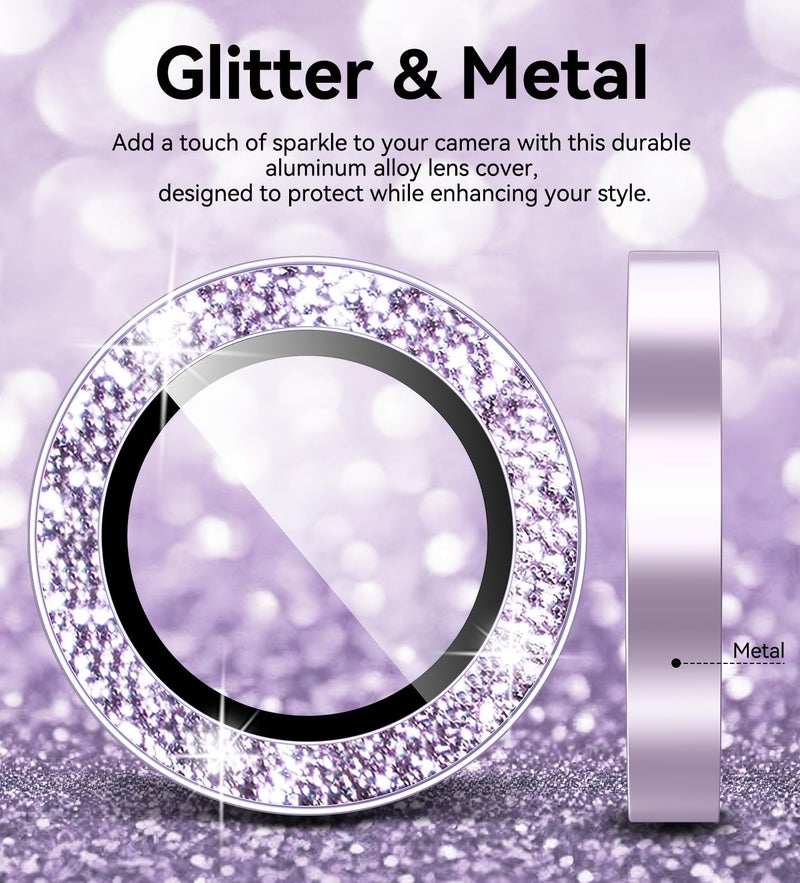 Matekxy for iPhone 17 Camera Lens Protector Glitter - Cute Girly Metal Individual Bling Ring Cover for Women, 9H Anti-Scratch Tempered Glass with Aluminum Edging, Lavender - Image 3